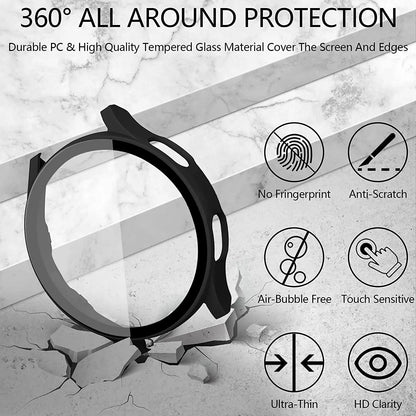 Glass+Case for Samsung Galaxy Watch 7 6 5 4 44mm 40mm Cases All Around Coverage Protective Bumper for Galaxy Watch 7 Accessories