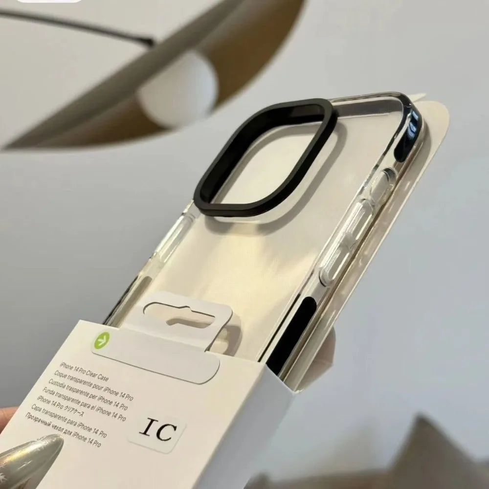 Luxury Transparent Airbag Phone Case For iPhone 18 Pro 17 16 15 14 13 12 11 Pro Max Plus Contrasting Bumper Shockproof TPU Cover
