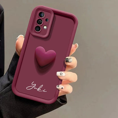 Customized Personalized Name 3D Love Heart Case For Samsung Galaxy A51 A52 A53 A54 A55 4G 5G Luxury Soft Cover A52S A54 A55 5G