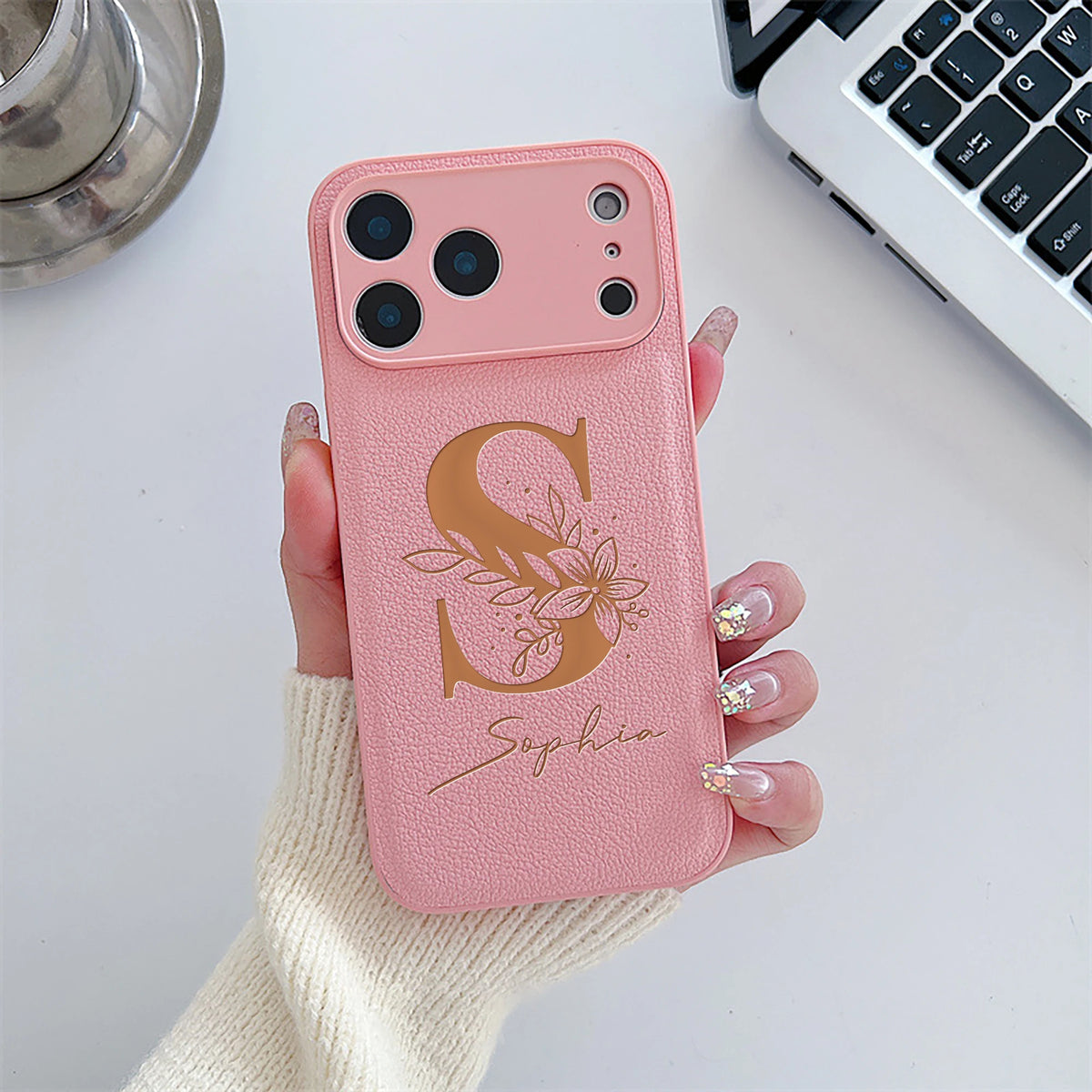Personalized Custom Name Initial Custom Big Letter with Flowers Design Phone Case for iPhone18 17 16 15 14 13 Pro Max Plus Air