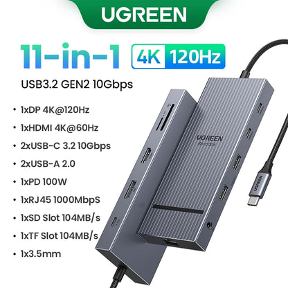 UGREEN USB C HUB 10-in-1 4K60Hz HDMI USB3.2 10Gbps PD100W RJ45 USB Splitter Dock for Laptop MacBook iPad Phone Docking Station