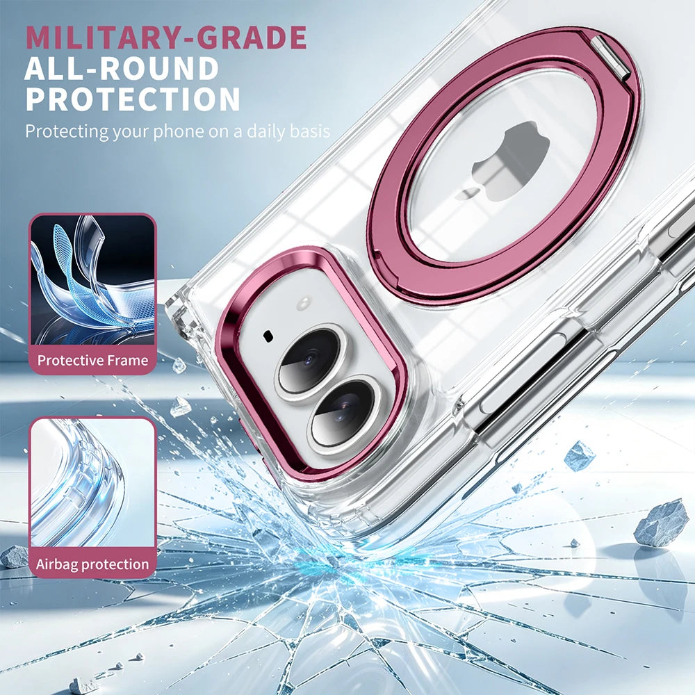 Luxury For Magsafe Phone Case For iPhone Duo 18 Fold With Rotating Magnetic Holder Transparent Case Acrylic Cover