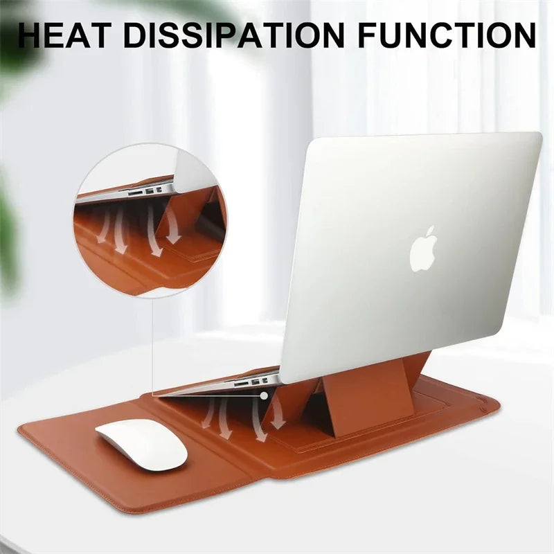 Portable Leather Laptop Sleeve Case Bag for Macbook Air 12 13 14 15 16 Inch M5 M4 M3 M2 Chip Mac Book Pro Adjustable Stand Cover