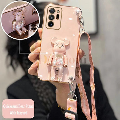 Cartoon Bear Lanyard Plating Phone Stereoscopic Holder Case For Samsung Galaxy Note 20 Ultra Note 10 Lite 8 9 M30S M42 M54 Cover
