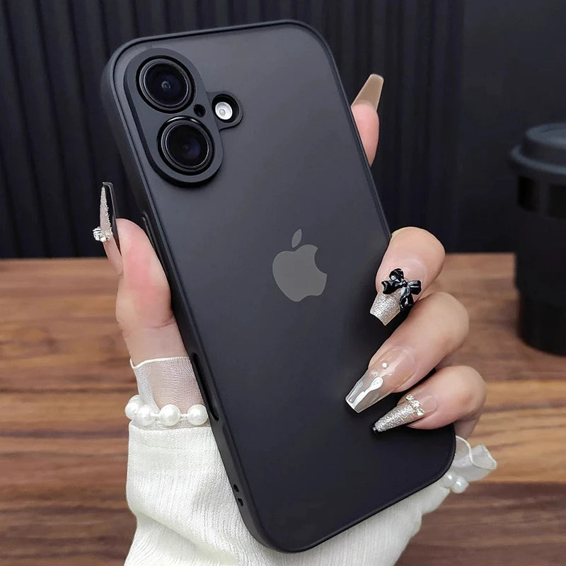 Luxury Transparent Matte Phone Case For iPhone 11 12 13 14 15 16 17 Pro Max Air X Xs Max XR 7 8 Plus Bumper Back Cases Cover