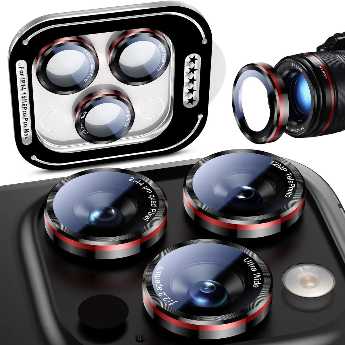 9D HD Metal Ring Camera Protector for IPhone 17 Pro Max Air 16 15 Plus Clear Scratch Proof Full Cover Lens Glass Tempered Film
