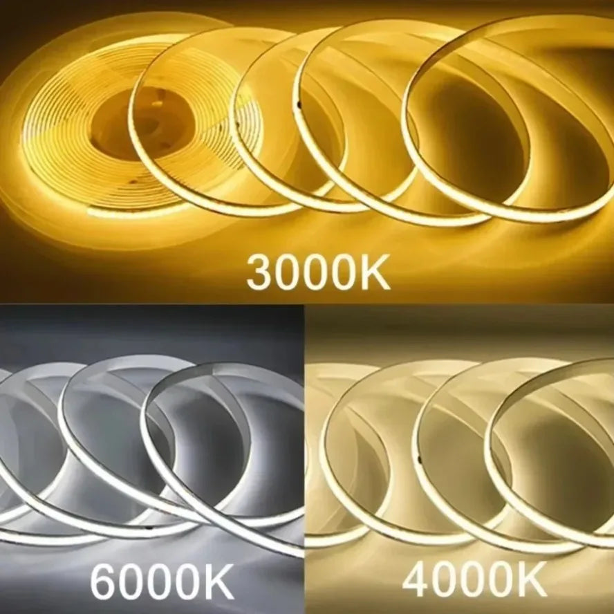 AC220V COB LED Strip Light Flexible Tape Lights Smart IC No Need Driver High Bright 240 LEDs Linear Lighting RA95 Warm White 5m