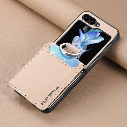 PU Leather for Samsung Z Flip 8 7 6 5 4 3 Flip6 Flip5 Flip4 Flip3 Flip7 Litchi Pattern Cover Ring Card Holder Wallet Phone Case