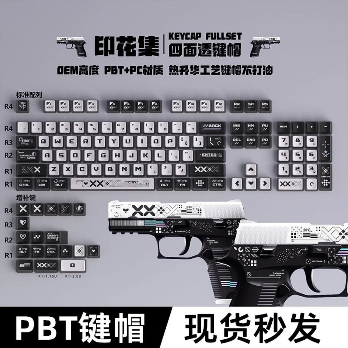 RGB Transparent, Ghost Walker SA Keycap PBT+PC 125 Key Bottom Transparent, Customized for 60/84/98/108 Mechanical Keyboard