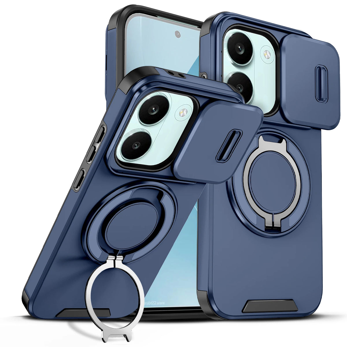 Sliding Camera Lens Protection Armor Phone Case For Xiaomi Poco X8 Pro 5G 360°Rotate Ring Holder Kickstand Shockproof Back Cover