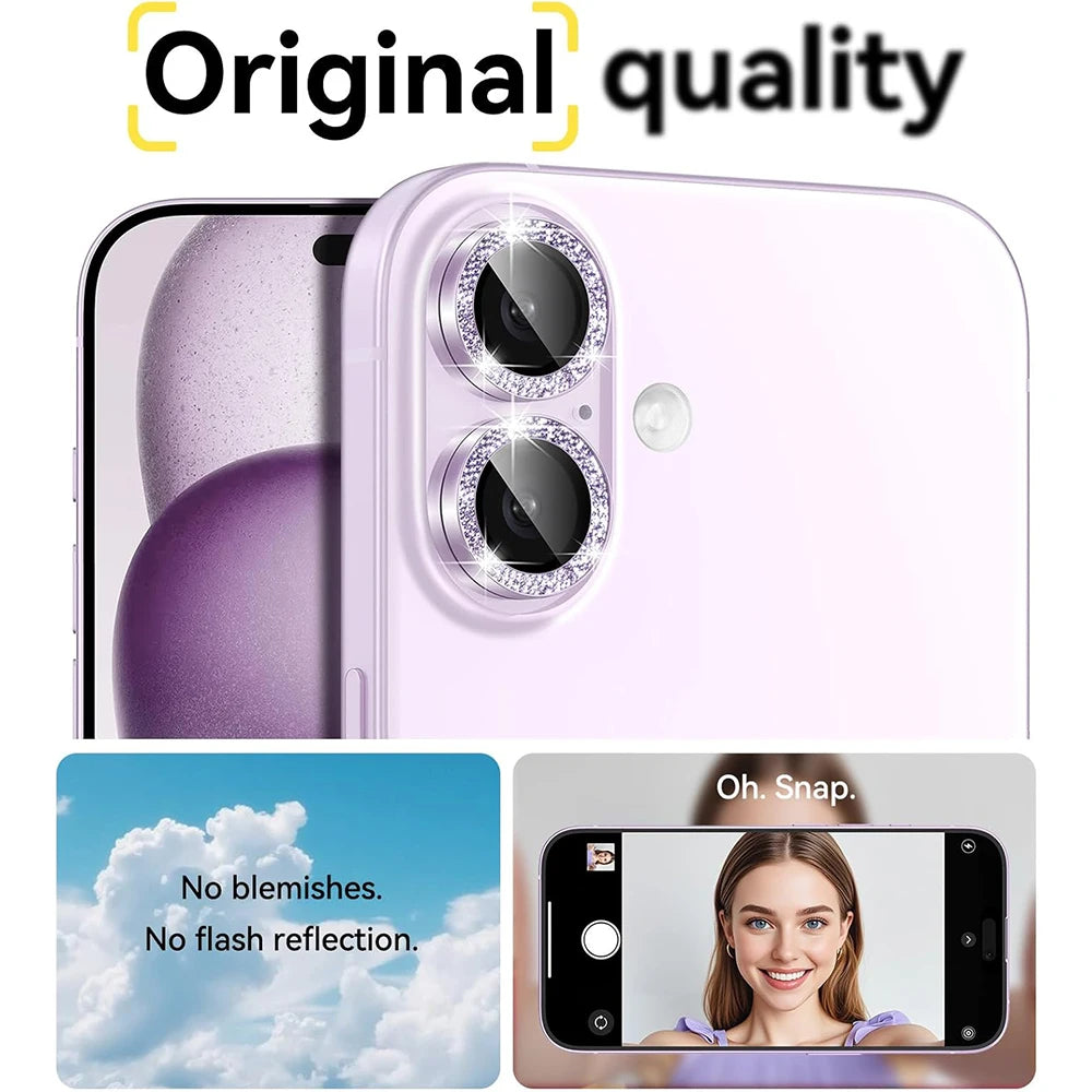 Glitter Cute Girly Camera Lens Protector Cover For iPhone 17 Air 17E 16E 16 E Pro Max 15 Plus 14 13 Mini 12 11 Phone Protection