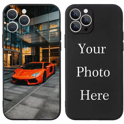 DIY Photo Customized Black Frosted Case For iPhone 16 16e 15 14 13 12 11 Pro Max Mini SE 2020 2022 XS XR 6s 7 8 Plus Back Cover