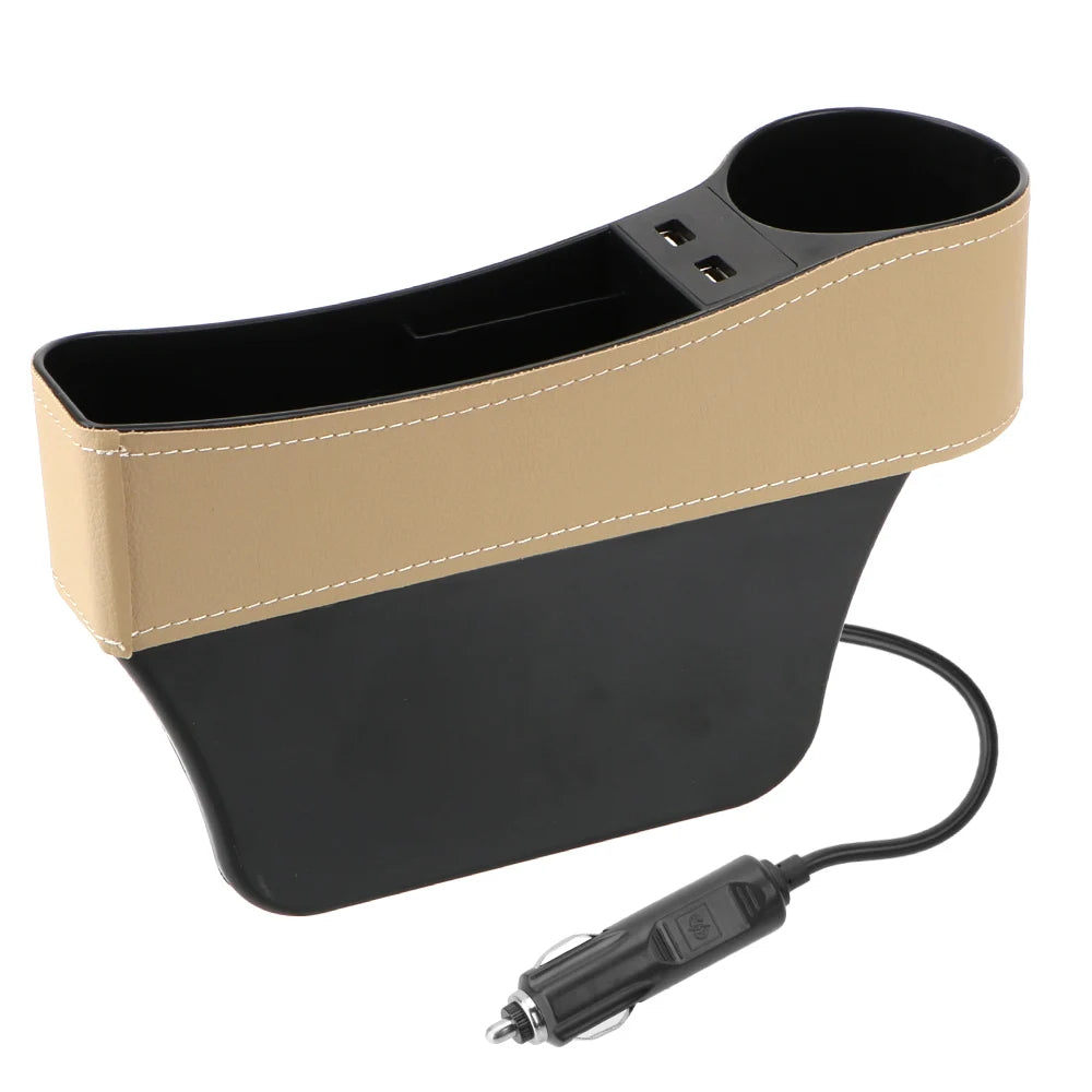 Car Seat Gap Storage Box Seat Gap Slit Box Phone Bottle Cups Holder Box Car Organizer Dual USB Charger Leather Car Accessories