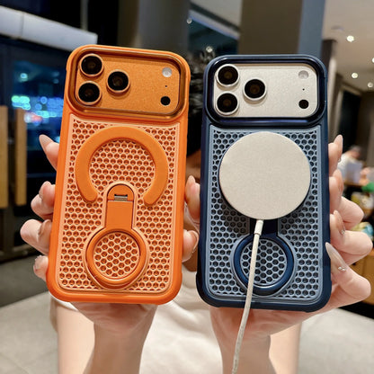 Invisible Support Bracket Cooling Heat Dissipation Phone Case For iPhone 17 16 15 14 13 12 11 Pro Max Breathable Magnetic Cover
