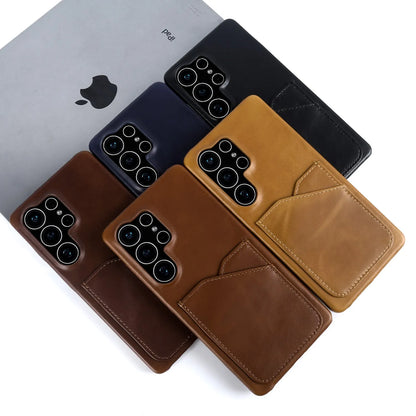 Premium Card Slot Genuine Leather Case For Samsung Galaxy S25 Ultra Cases S24 S23 S22 S21 S20 Vintage Phone Back Cover Coque
