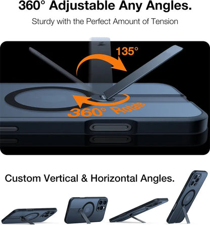 360 Hidden Metal Stand Magnetic Case for Magsafe IPhone Air 17 16 15 14 13 12 Pro Max Plus 17Pro IPhone17 Mag Safe Phone Cover