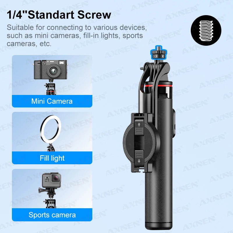 AXNEN C20 Magnetic Selfie Stick Tripod Extendable for Cellphone Shooting with Remote 1/4" Thread for Action Camera Ring Light