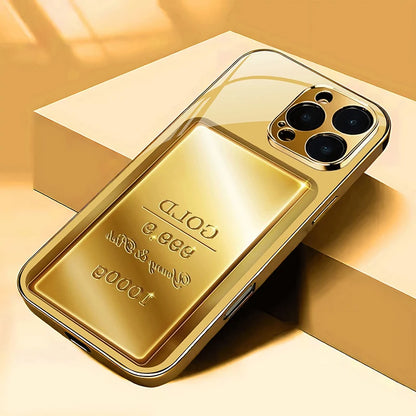 Gold Pure Gold Bar Pattern Gold Metallic Paint Glass Phone Case For iPhone 17 Pro Max 11 12 13 14 15 16 Plus 17 Air 16E Cover