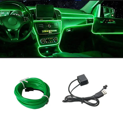 5M Car Environment El Wire LED USB Flexible Neon Interior Lights Car Decorative Accessories
