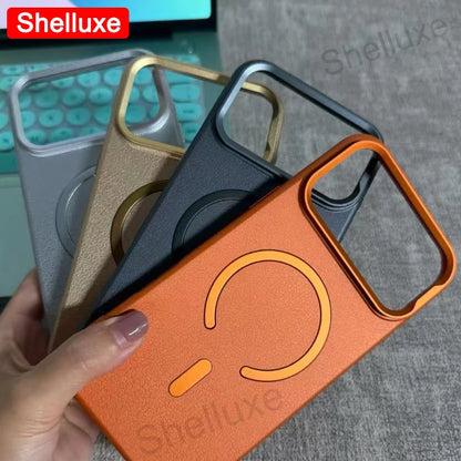 For IPhone17 Pro Max Leather Magnetic Phone Case Shelluxe For iPhone 17 Air 16 15 14 13 12 Pro Max Cases Lens Metal-Frame Cover