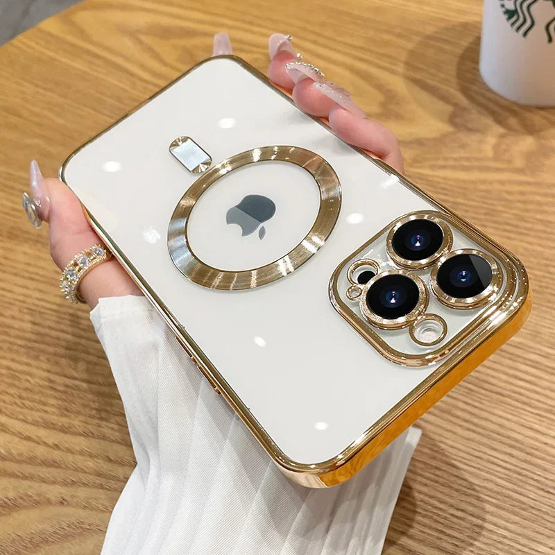 Magnetic Plating Case For iPhone 15 16 14 17 13 12 18 Pro Max Air Camera Lens Protector Glass For Magsafe Wireless Charger Cover