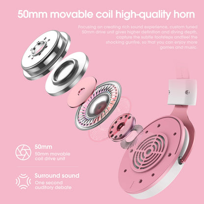 Onikuma Professional Gaming Headset With RGB Light Headphones Cat Ears Pink Portable Earphones With Noise Cancelling Microphone