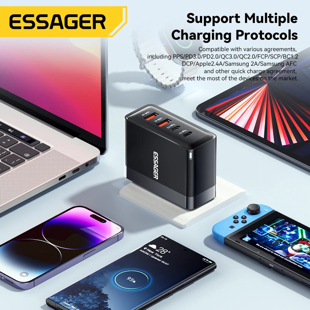 Essager 100W USB Type C Charger 65W PD Quick Charge4.0 3.0 Type-C Fast Charging For iPhone 16 15 14 13 Pro Xiaomi Macbook Laptop