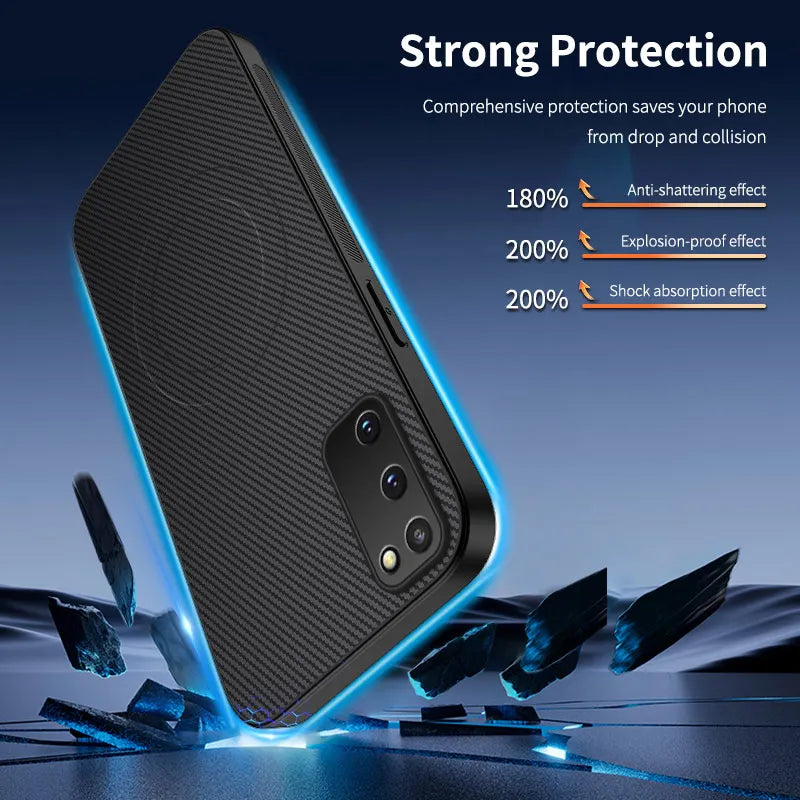 Carbon Fiber Texture Wireless Charging Magnetic Case For Samsung Galaxy S20 FE S20FE S20 Plus Ultra 5G ShockProof Phone Cover