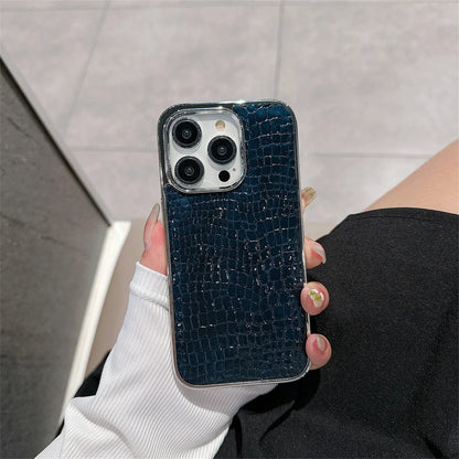 Luxury Glossy Crocodile Pattern Case For iPhone 17 Air 16 15 14 13 12 11 Pro Max Plus Plating Cool Armor Shockproof Bright Cover