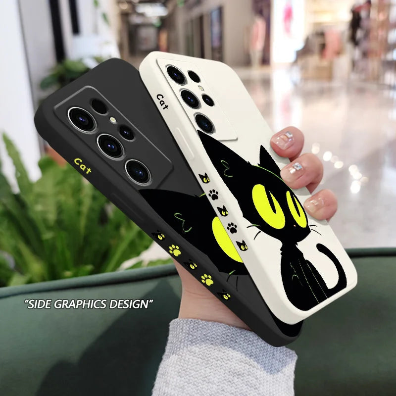 Fluorescent Cat Phone Case For Samsung Galaxy S25 S24 S23 S22 S21 S20 Ultra FE S10 S10E Plus Note 20 Ultra Silicone Cover