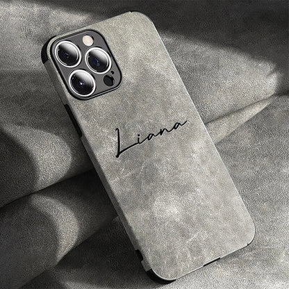 Custom Name Full-cover Phone Case for iphone 18 17 16 15 14 13 12 11 Pro Max Plus Lamskin Leather Soft Shockproof Cover