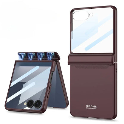 Hinge Protection Magnetic Hard Shell Phone Case for Samsung Galaxy Z Flip 8 7 6 Flip7 Flip6 with Tempered Film Protector Cover