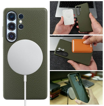 Premium Magnet for Magsafe Case For Samsung Galaxy S25 Ultra S23 S24 Genuine Leather Cover Magnetic Funda Cases Full Coverage