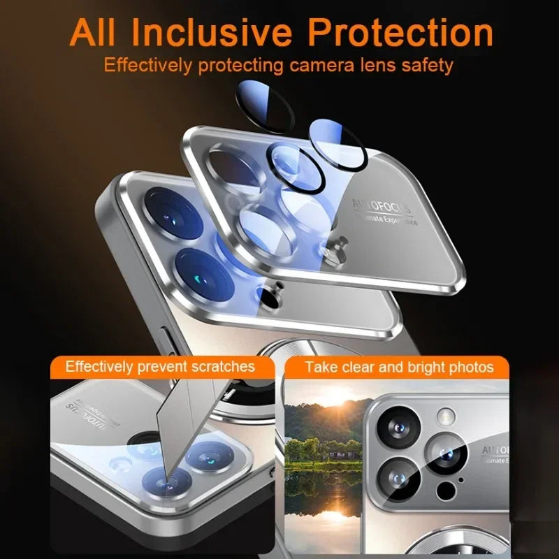 New Titanium Metallic Luxury Matte Case For iPhone 16 15 14 13 12 17 Pro Max Plus For Magsafe Glass Lens Camera Protection Cover