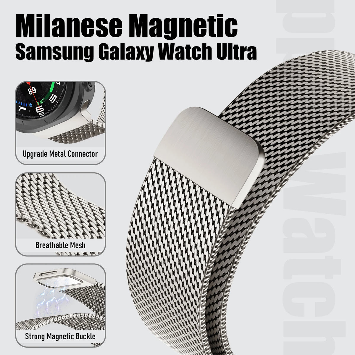 Thick Milanese Loop for Samsung Galaxy Watch Ultra strap 47mm Stainless Steel Magnetic Bracelet Galaxy Watch 7 ultra band 47 mm