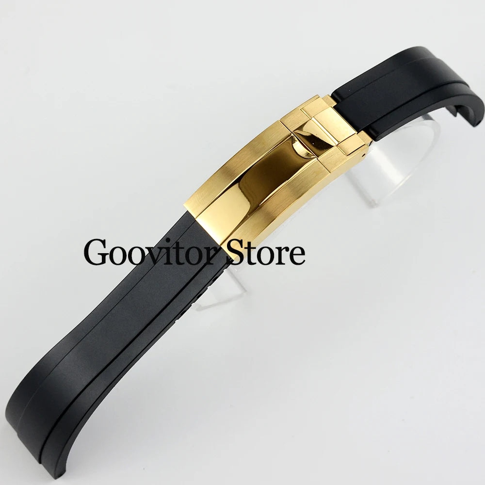 High quality 20mm width rubber strap black/rose gold/silver Folding safety buckle fit sub gmt yacht-master NH35 watch case 40mm