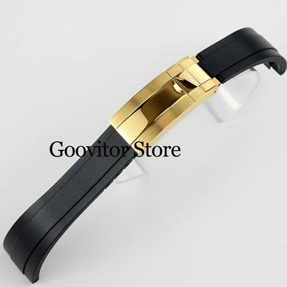 High quality 20mm width rubber strap black/rose gold/silver Folding safety buckle fit sub gmt yacht-master NH35 watch case 40mm