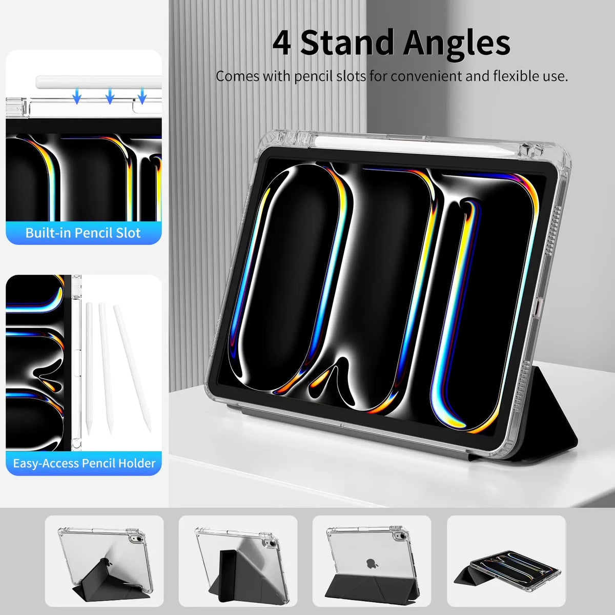 Case For iPad 5 6 7 8 9 10 11 Air 11 13 inch /Mini 6th 7th Gen / Pro 11 12.9 (3rd/4th/5th/6th Gen) Crystal Clear with Pen Holder