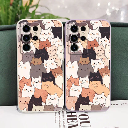 Stacking Cat Phone Case For Samsung Galaxy S25 FE S24 S23 S22 S21 S20 Ultra Plus Note 20 Ultra 10 Plus Cover
