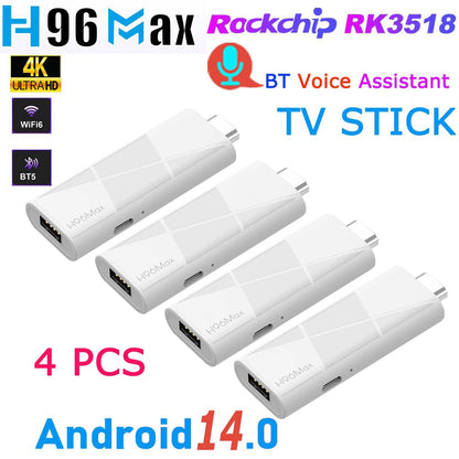 4PCS 2PCS 1PC H96 Max RK3518 Android14.0 Stick Quad Core 4K Wifi6 BT5.4 Voice Assistant Remote Control Media Player Smart TV Box