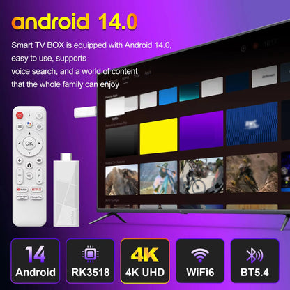 2026 H96 MAX RK3518 Mini TV Stick Android 14 4K Media Player Quad Core Voice Remote WiFi6 BT5.4 2GB RAM 8GB/16GB Smart TV Box