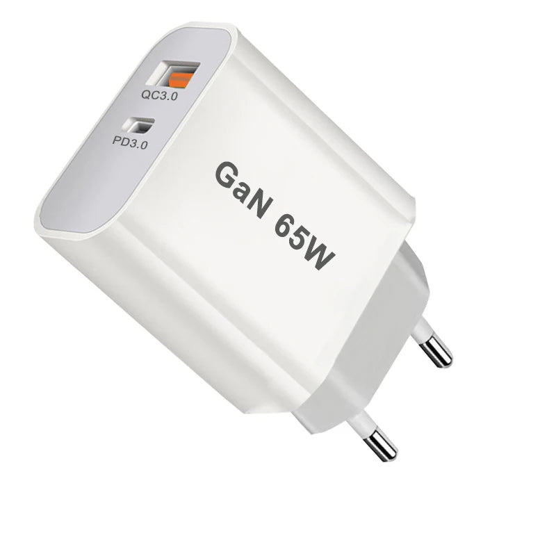 UK/AU/EU/US USB C Charger 65W PD 3.0 GaN Charger Type C Power Adapter With 2-Port Fast Wall Charger Compatible for iPhone 13 USB
