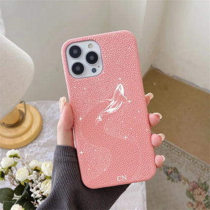 Personalised Letters Pebble Grain Leather Stars Whale Casesfor iphone 17 12 14 13 15 16 Pro Max 17 air 14Plus Luxury Hard Covers
