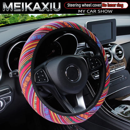 38CM Ethnic Bohemian Style Fabric Car Steering Wheel Cover All-Season Use No Inner Ring Automotive Decoration Accessory