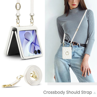 Crossbody Lanyard Leather Wallet Ring Holder Phone Case With Mirror Film For Samsung Galaxy Z Flip 8 7 6 5 4 3 Pocket Back Cover