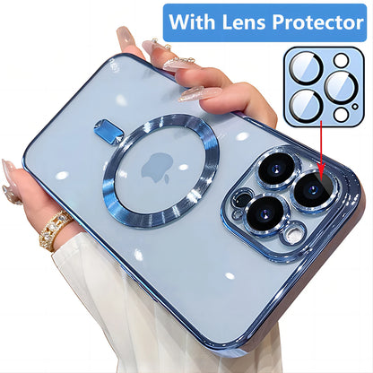 Magnetic Plating Case For iPhone 15 16 14 17 13 12 18 Pro Max Air Camera Lens Protector Glass For Magsafe Wireless Charger Cover