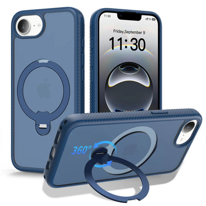 For iPhone 17E 16E Case ELVEV Magnetic Matte Hard PC+Soft TPU with Rotating Ring Bracket Protection Phone Cover