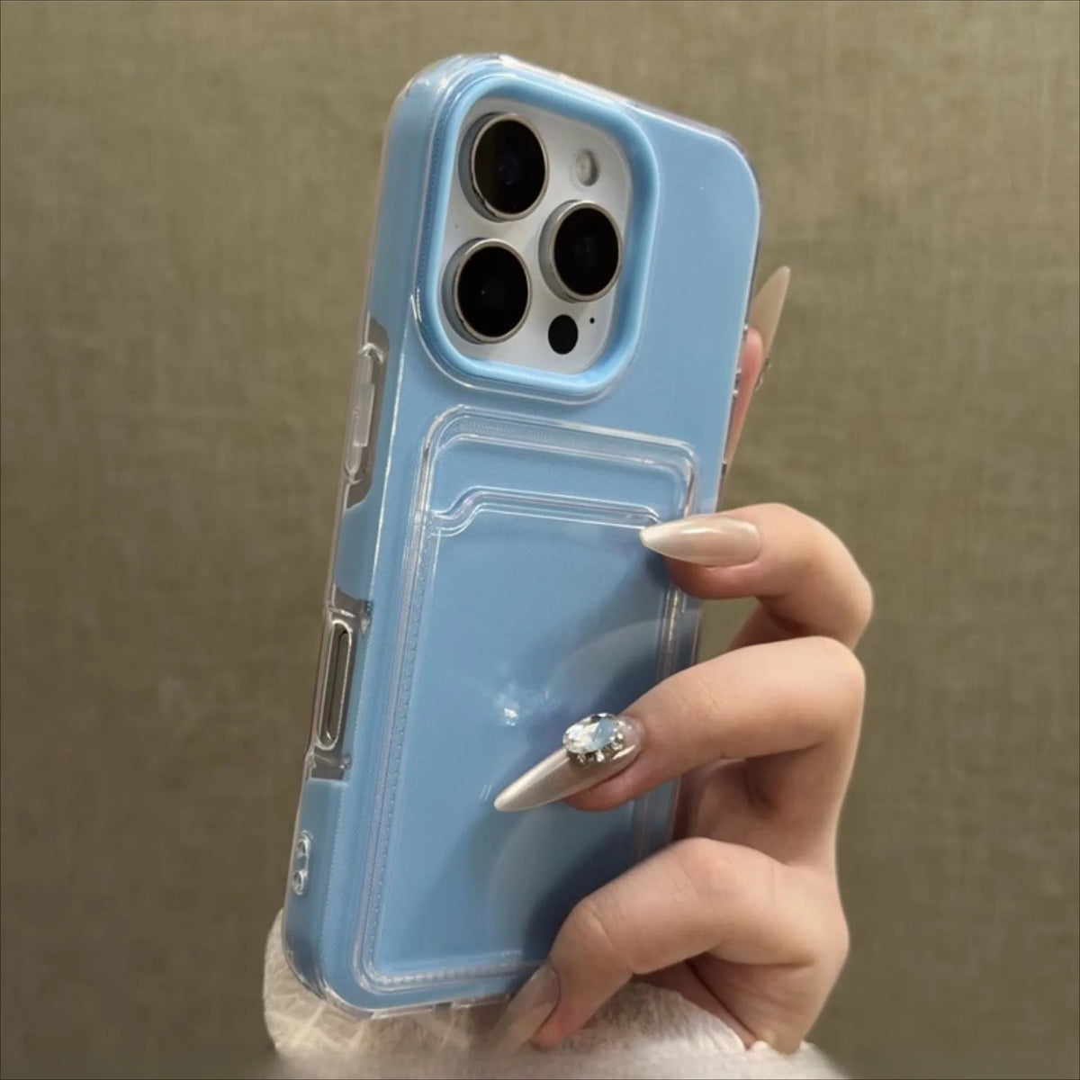 Luxury 2in1 Card Bag Holder Phone Case For iPhone 17 16 15 14 13 12 Pro Max Candy PC Wallet Shockproof Silicone Soft Clear Cover