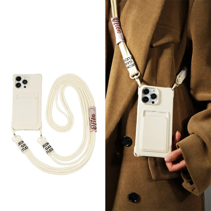 Strap Case For iPhone 17 Pro Max 16 15 14 12 11 13 Mini Plus Air Shockproof Silicone Card Slot Crossbody Necklace Lanyard Cover