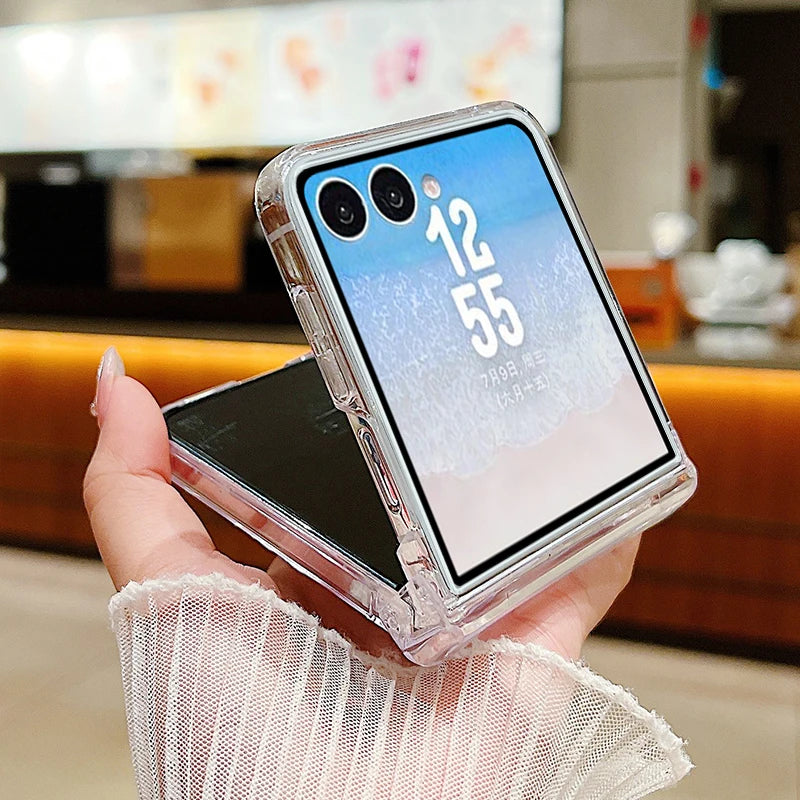 For Samsung Galaxy Z Flip 8 7 FE 6 5 4 3 5G Transparent Case Shockproof Folding Hard Clear Phone Cover For Samsung Z Flip8 Flip7